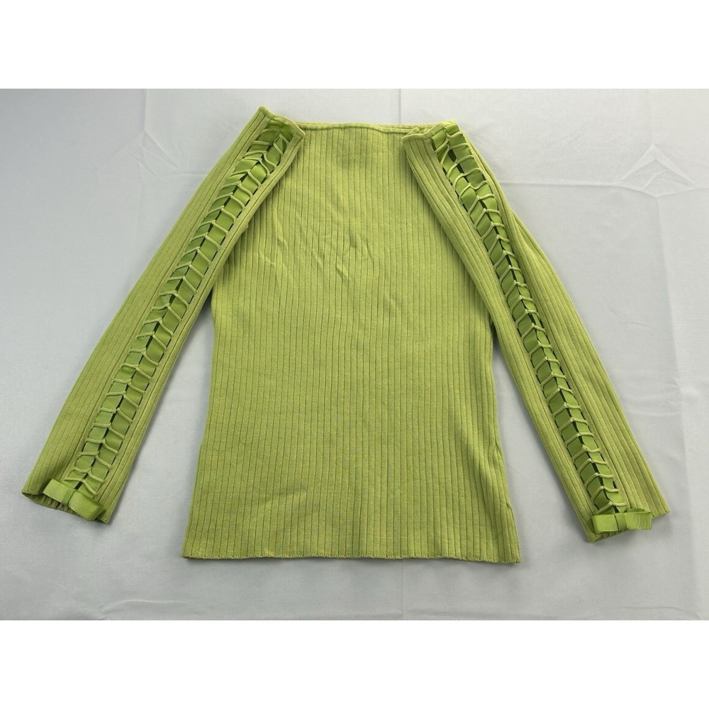 L.A.C.E. Y2K Lime Green Ribbed Silk Blend Ladder Sleeve Top Women's S Fairycore